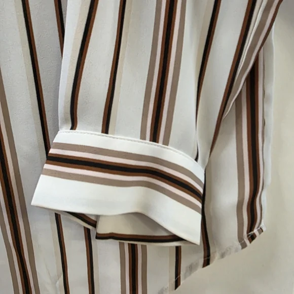 Ann Taylor Factory White and Brown Striped Casual Button Down Shirt LP - Picture 5 of 8